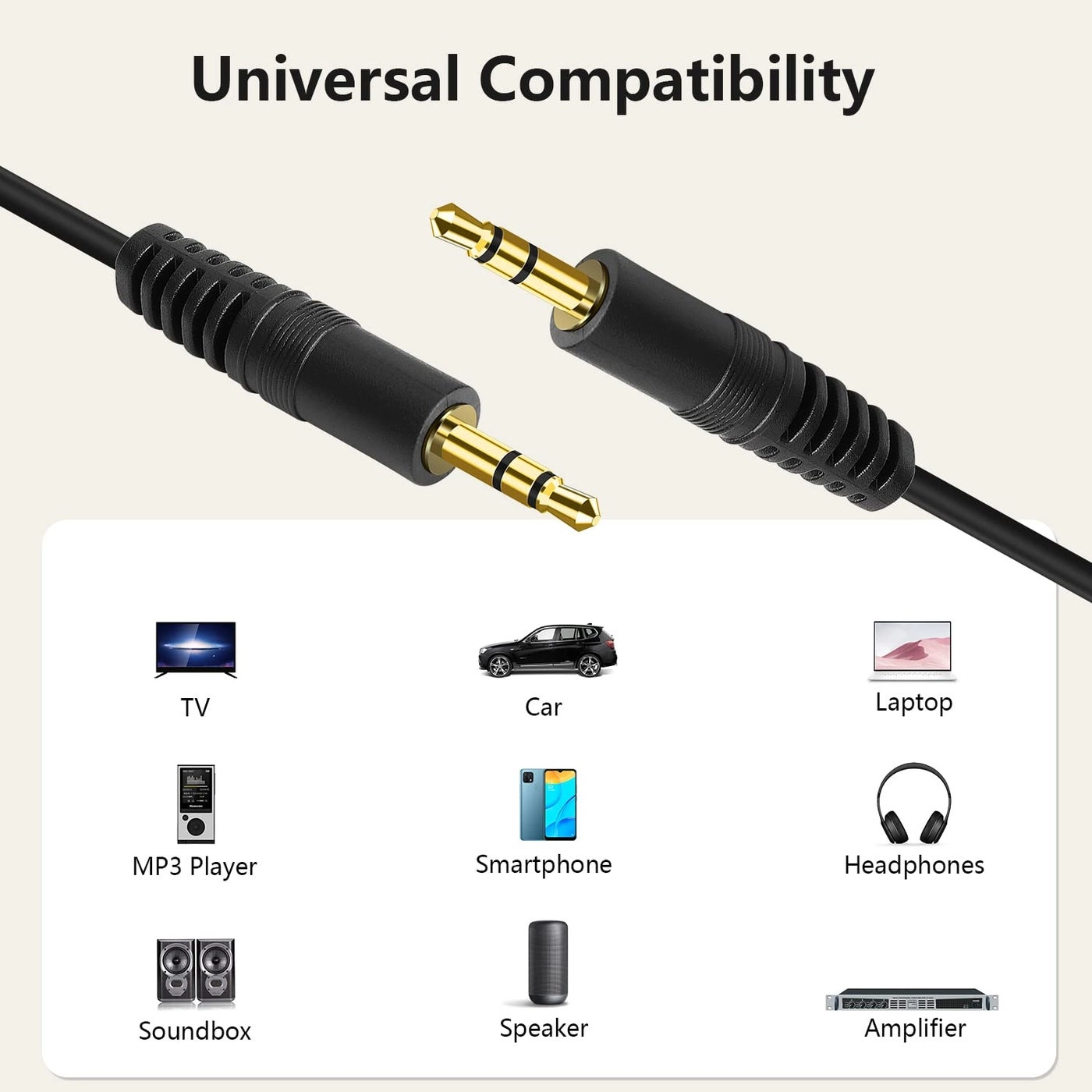 3.5mm Stereo Audio Plug to Plug Cable - 30 Feet