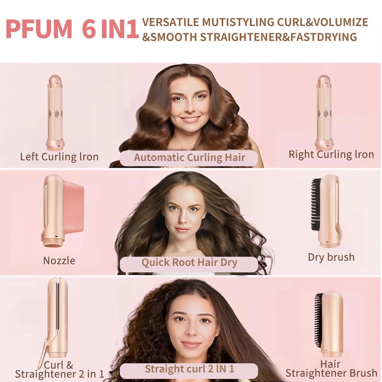 5 in 1 Curling Iron Set - Rose Gold 1200 watts