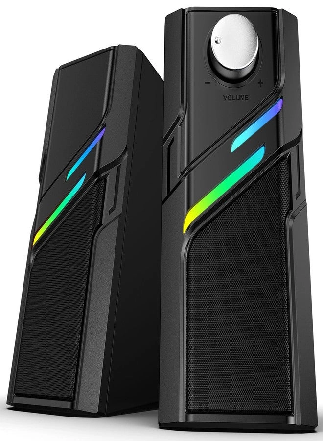 LENRUE Computer Speakers - Easy Knob Touch Lights USB AUX Plug and Play