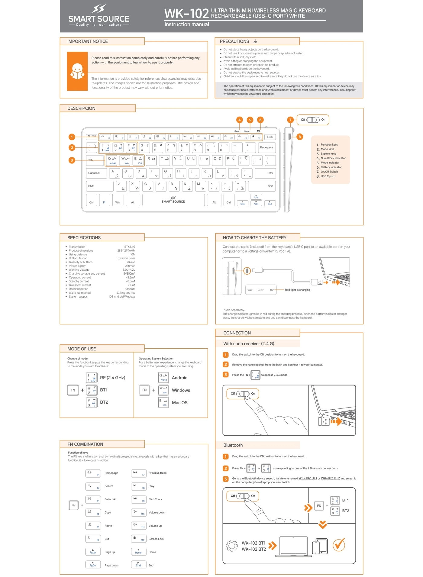 Multi-Device Wireless Keyboard - EN/AR Wireless