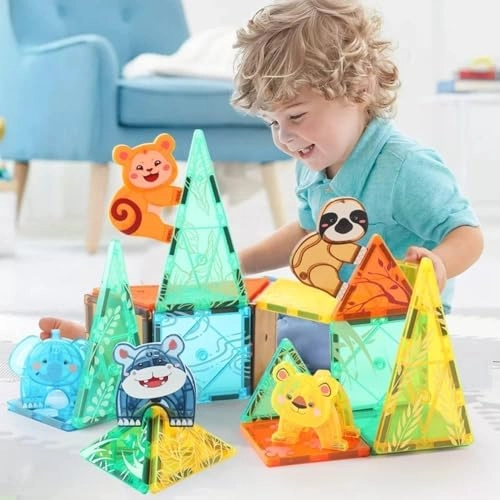 Magnetic Tiles with 3D Safari Animals Tiles Blocks - 24 months - 8 years 29 pieces