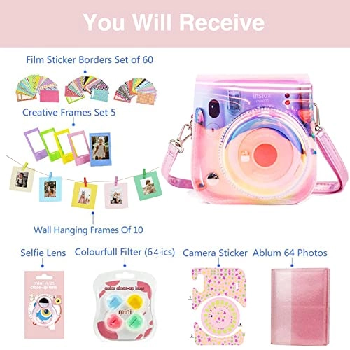 Case - Magic Pink + Adjustable strap + Photo album + Four-color filter + Frame sticker + Camera sticker + Selfie mirror