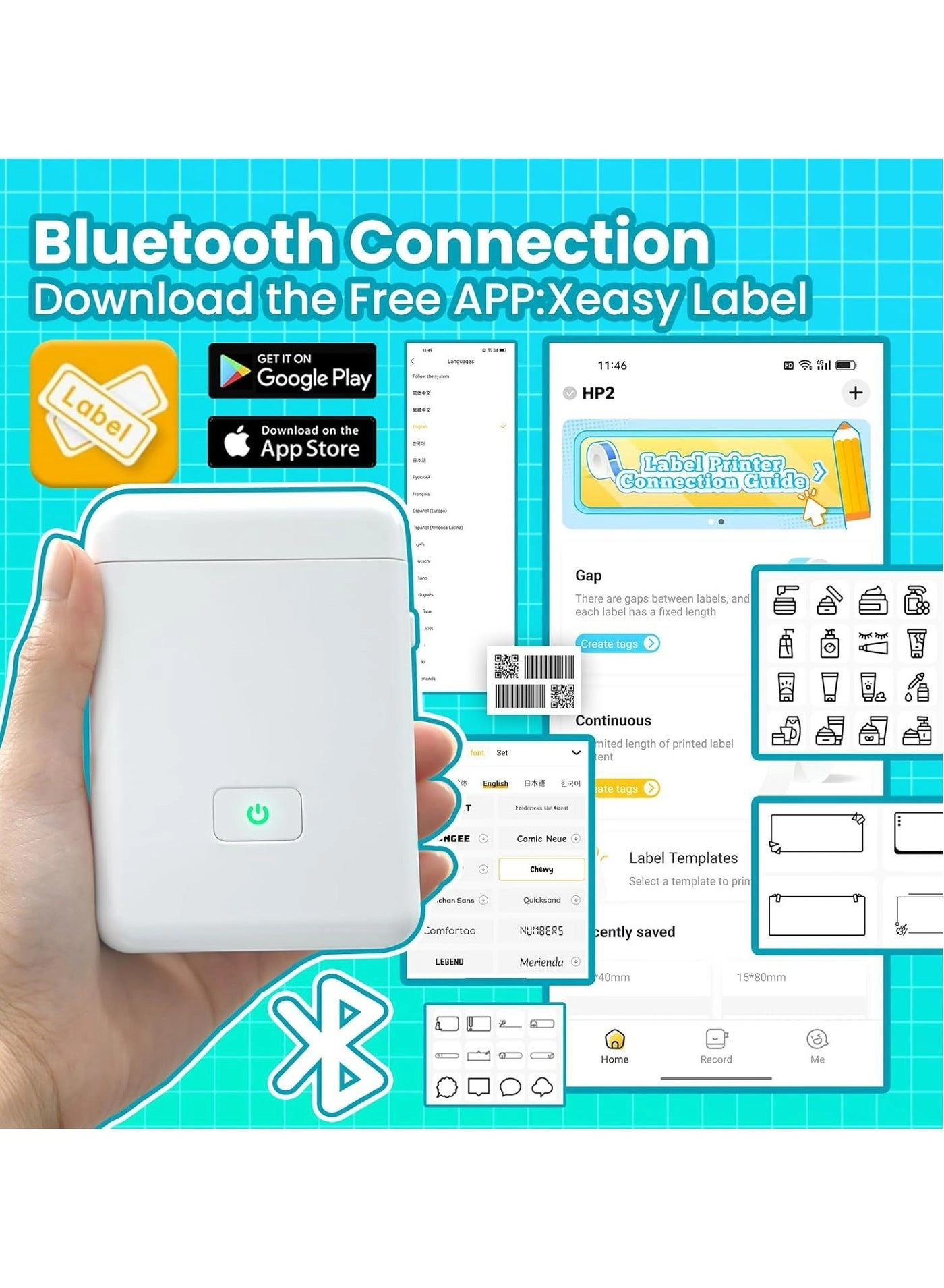 Bluetooth Mini Label Printer - Inkless Thermal 30mm