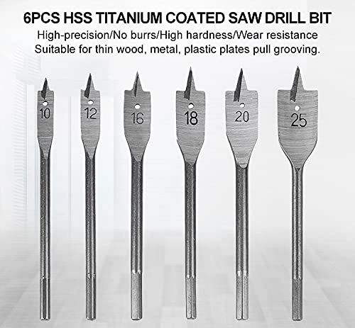 Spade Drill Bit Set - Carbon Steel 6pcs 10 mm 12mm 16mm 18mm 20mm 25mm