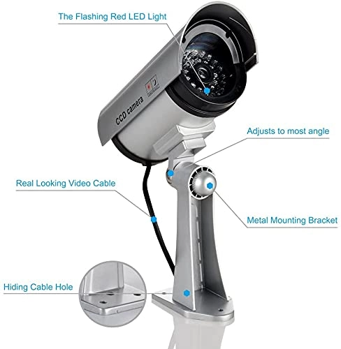 Dummy Security Camera - Solar Powered IR Red LED Light Silver
