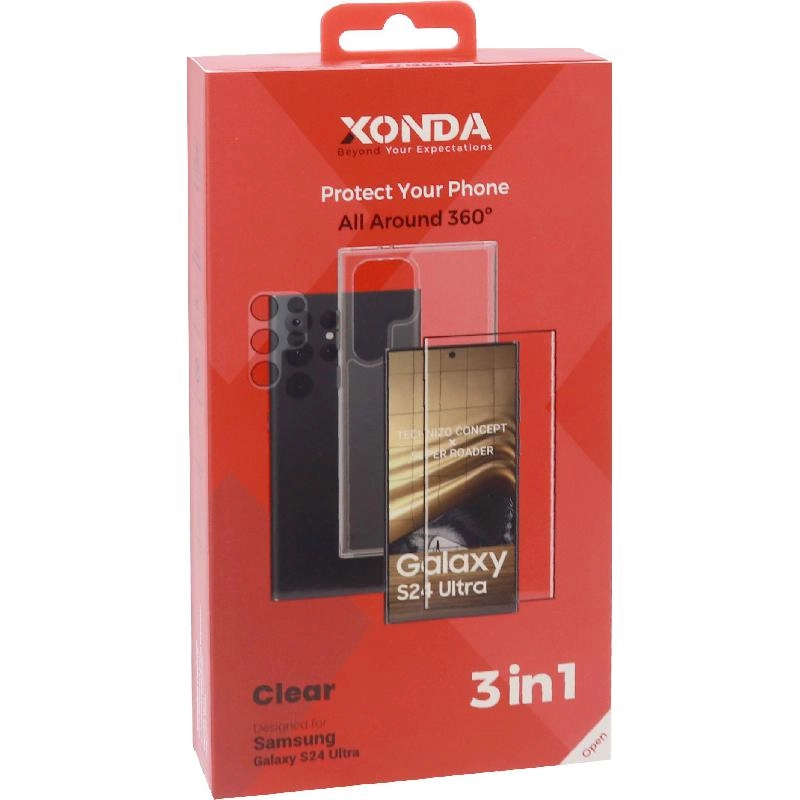 Xonda Clear Case - Clear for Samsung Galaxy S24 Ultra + Tempered Glass + Camera Lens Protector