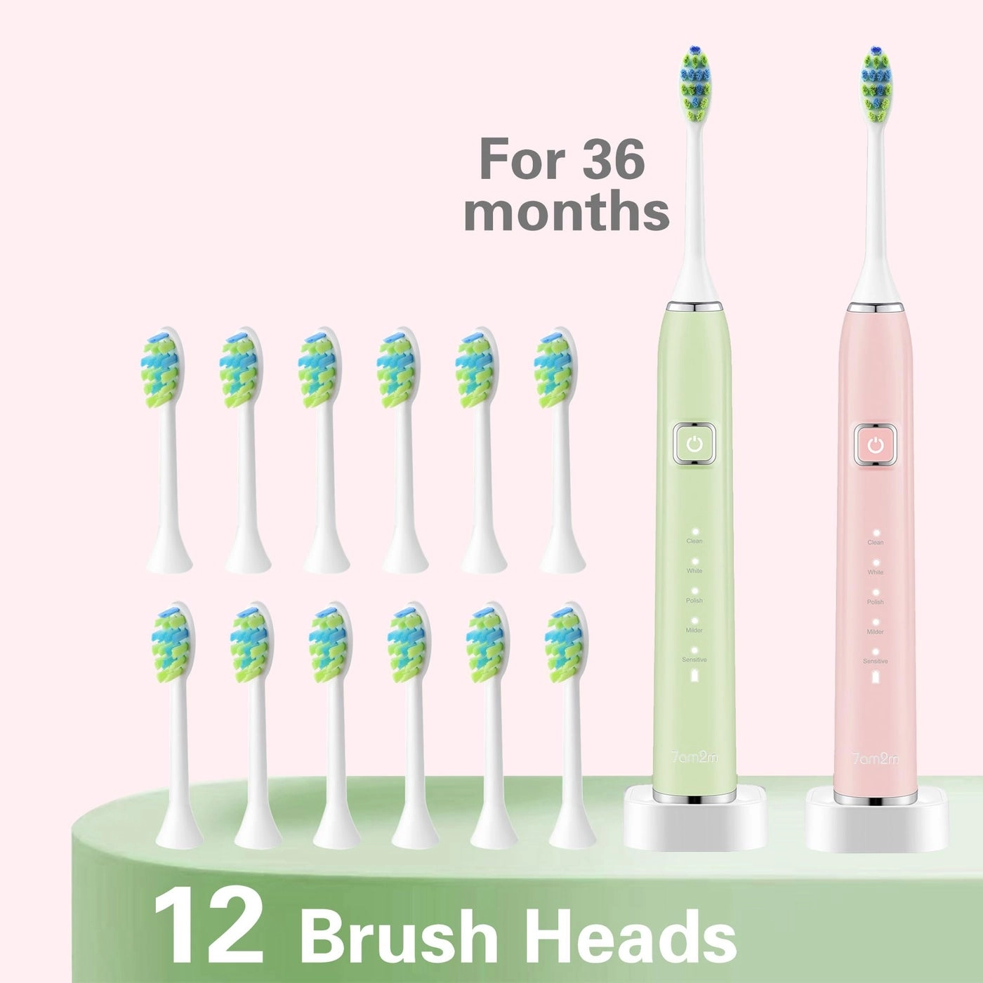us-101D - 2 Count 12 Brush Heads 5 Modes
