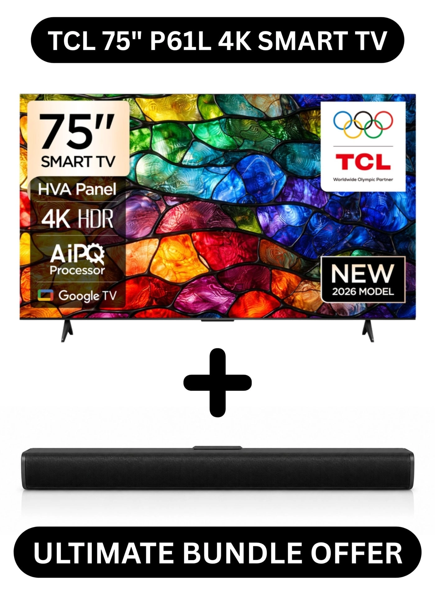 TCL TV 75P61L 75" + 2.0-channel soundbar