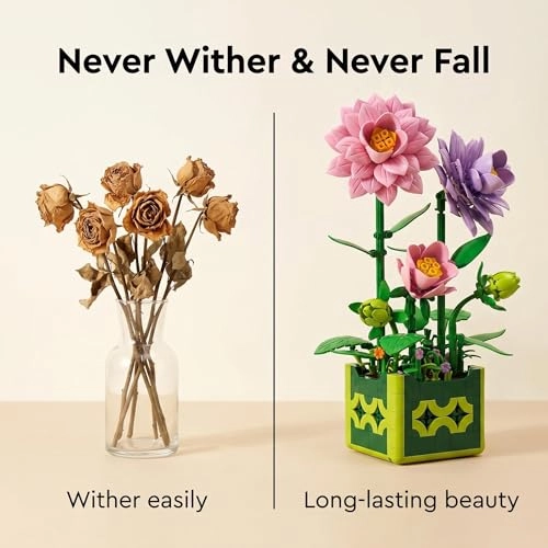Dahlia Potted Flower Building Blocks Set - 609 pcs Floral