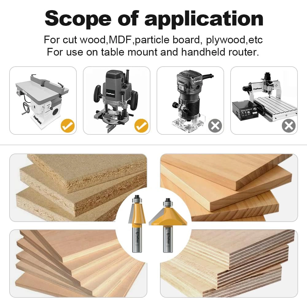 Chamfer Router Bit Set - 1/2 Inch 6 PCS