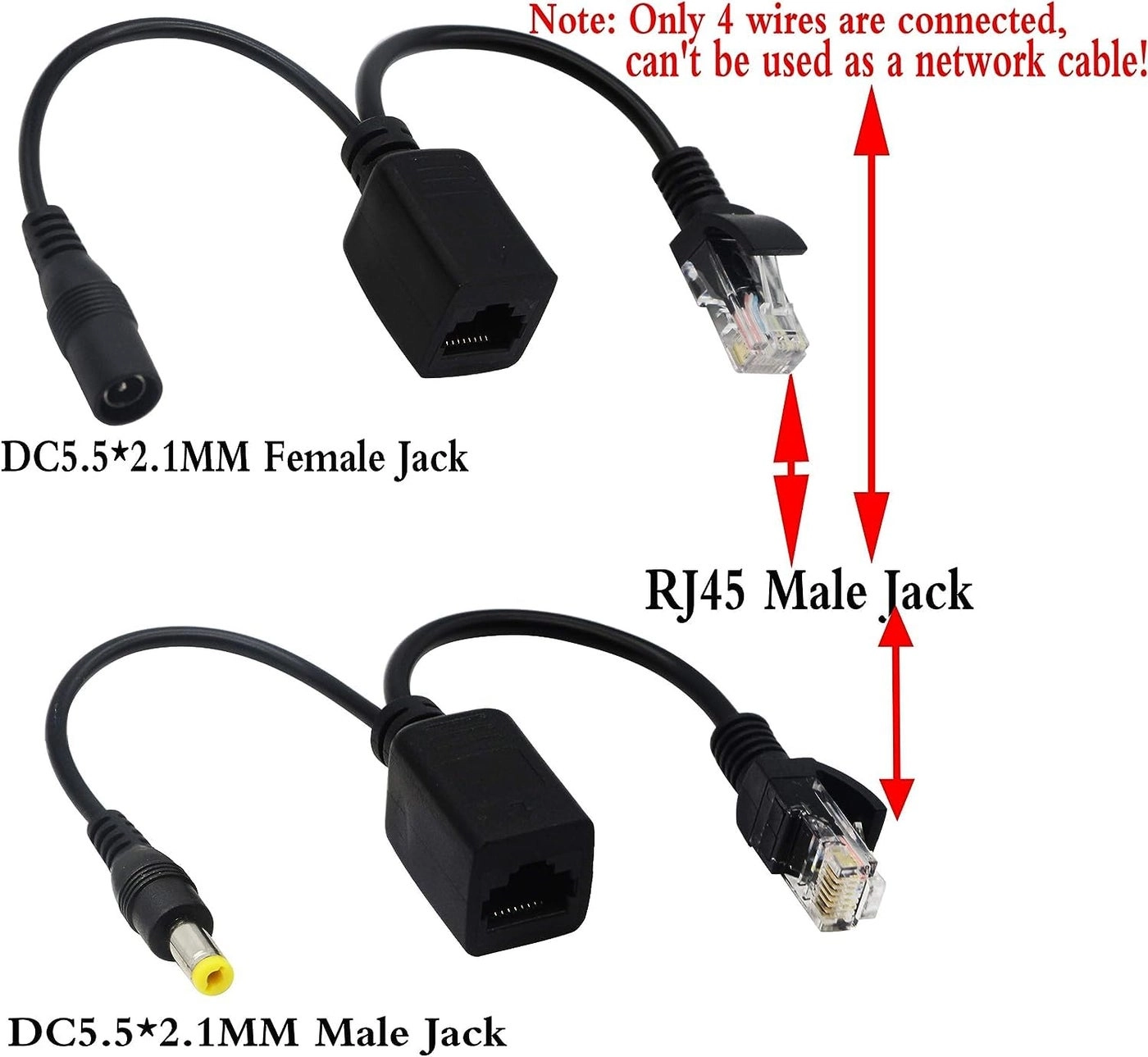 Passive PoE Injector - RJ45 Ethernet + PoE Splitter - DC 5.5x2.1 mm F/M Adaptor Connector