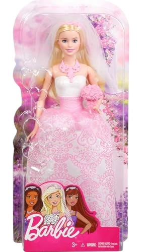 Bride Doll - White and Pink Dress Veil Bouquet