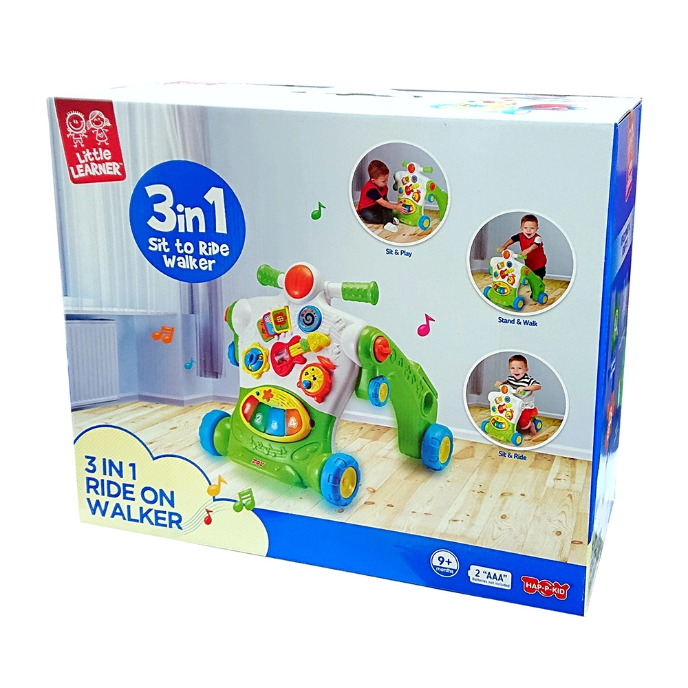 Happy Kids 3-in-1 Little Learner Ride-On Walker - 9-36 months