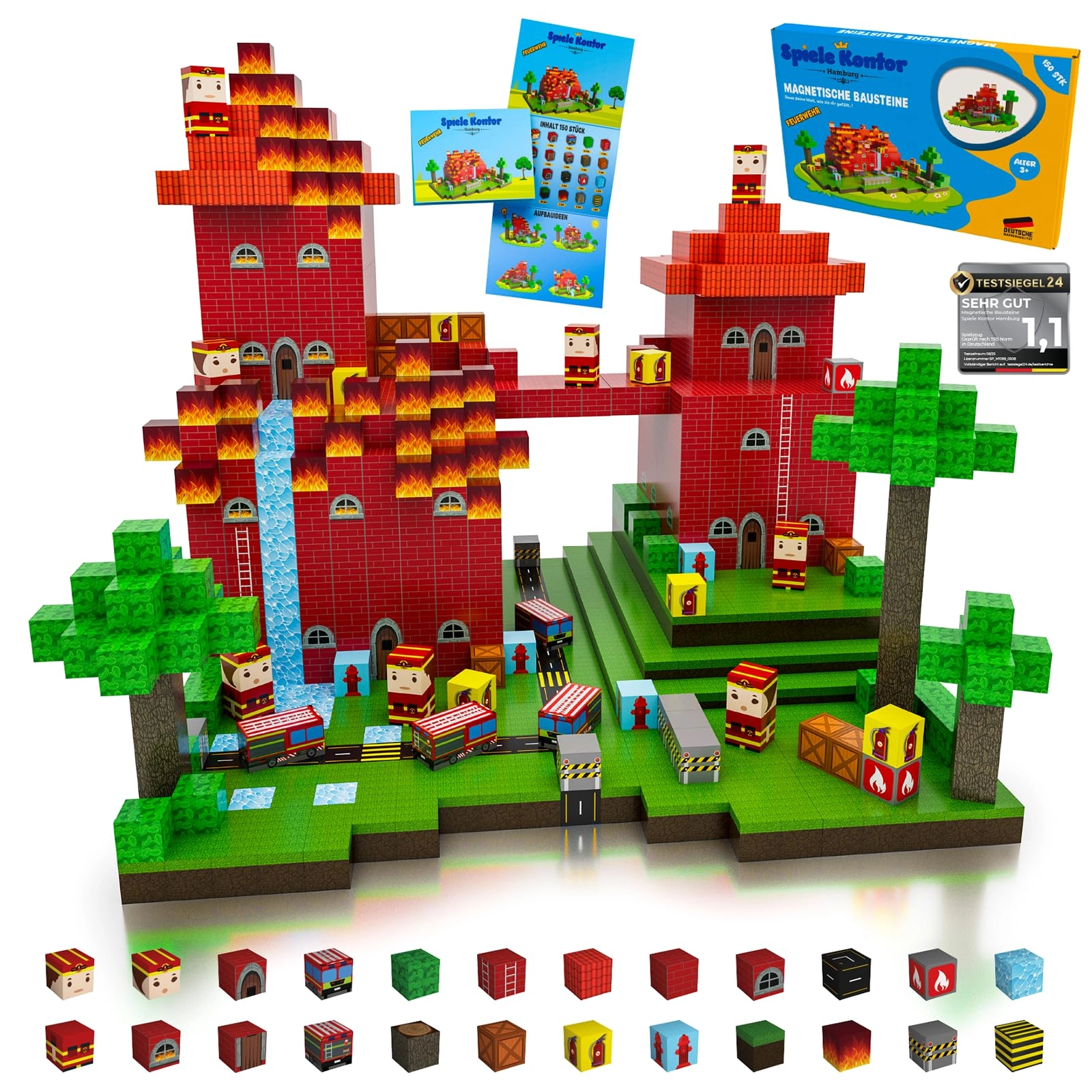 Spiele Kontor Hamburg Magnetic Building Blocks - Fire Brigade 150 pcs