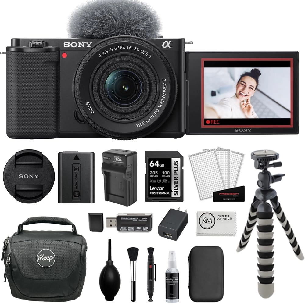 K&M Camera ZV-E10 + E PZ 16-50mm + SecureDigital SDXC + Flexible Tripod + Cleaning Kit + Camera Bag