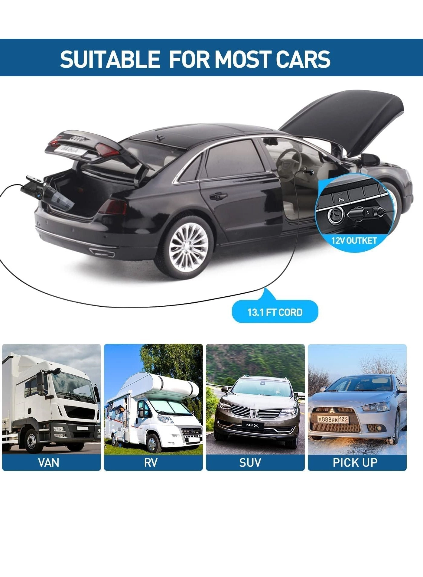 Handheld Vacuum Cleaner - 120W 12V 13 FT Cord