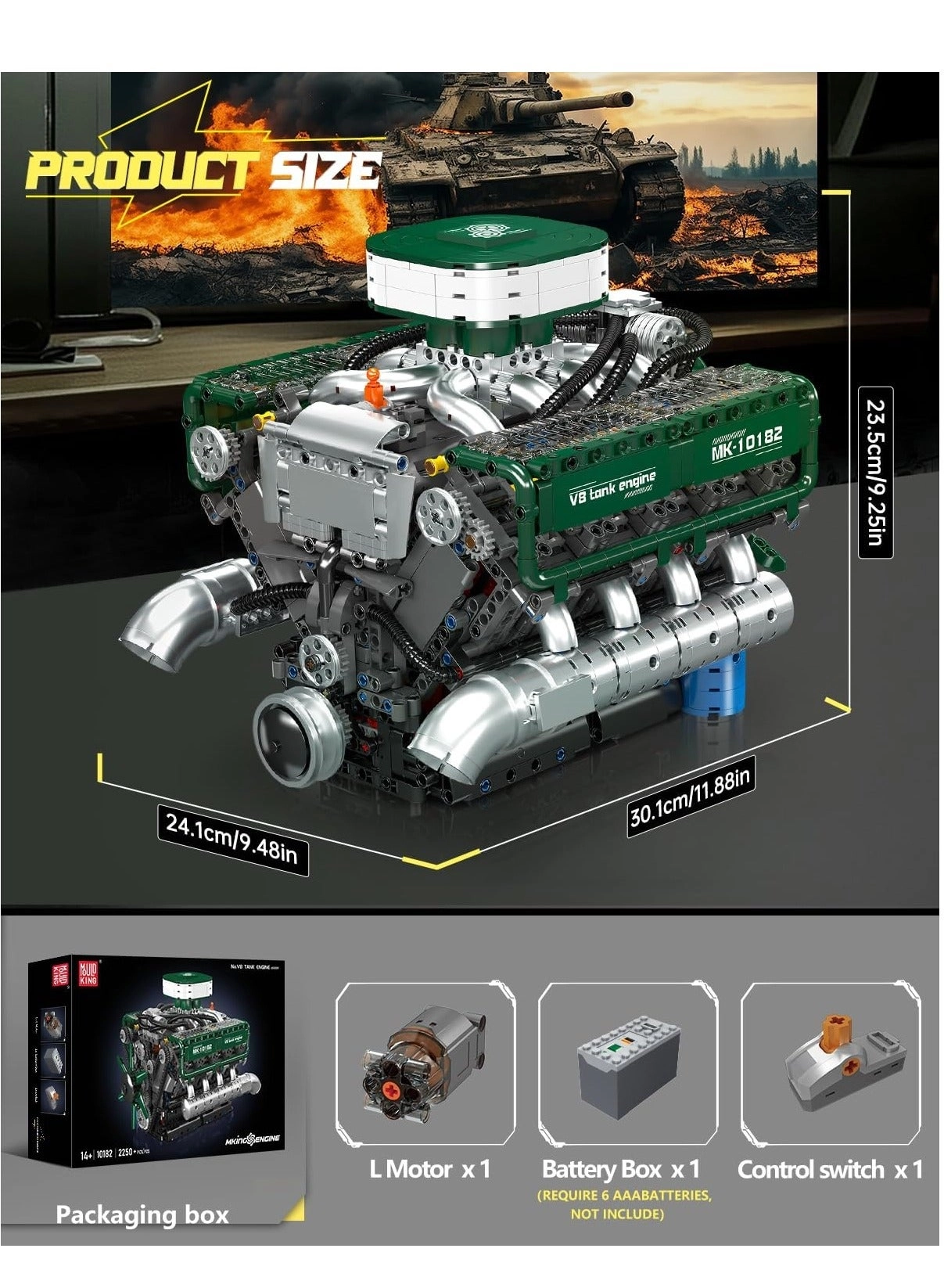 10182 V8 Tank Engine Engineering - 14 years+ 2250 pieces