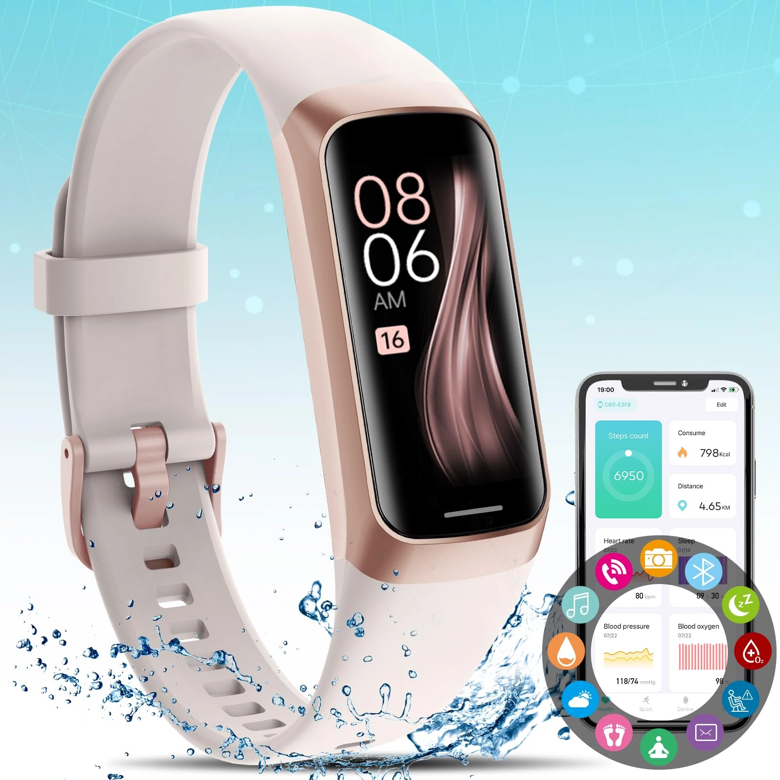Fitness Activity Tracker - IP67 Blood Pressure Monitor Heart Rate Monitor