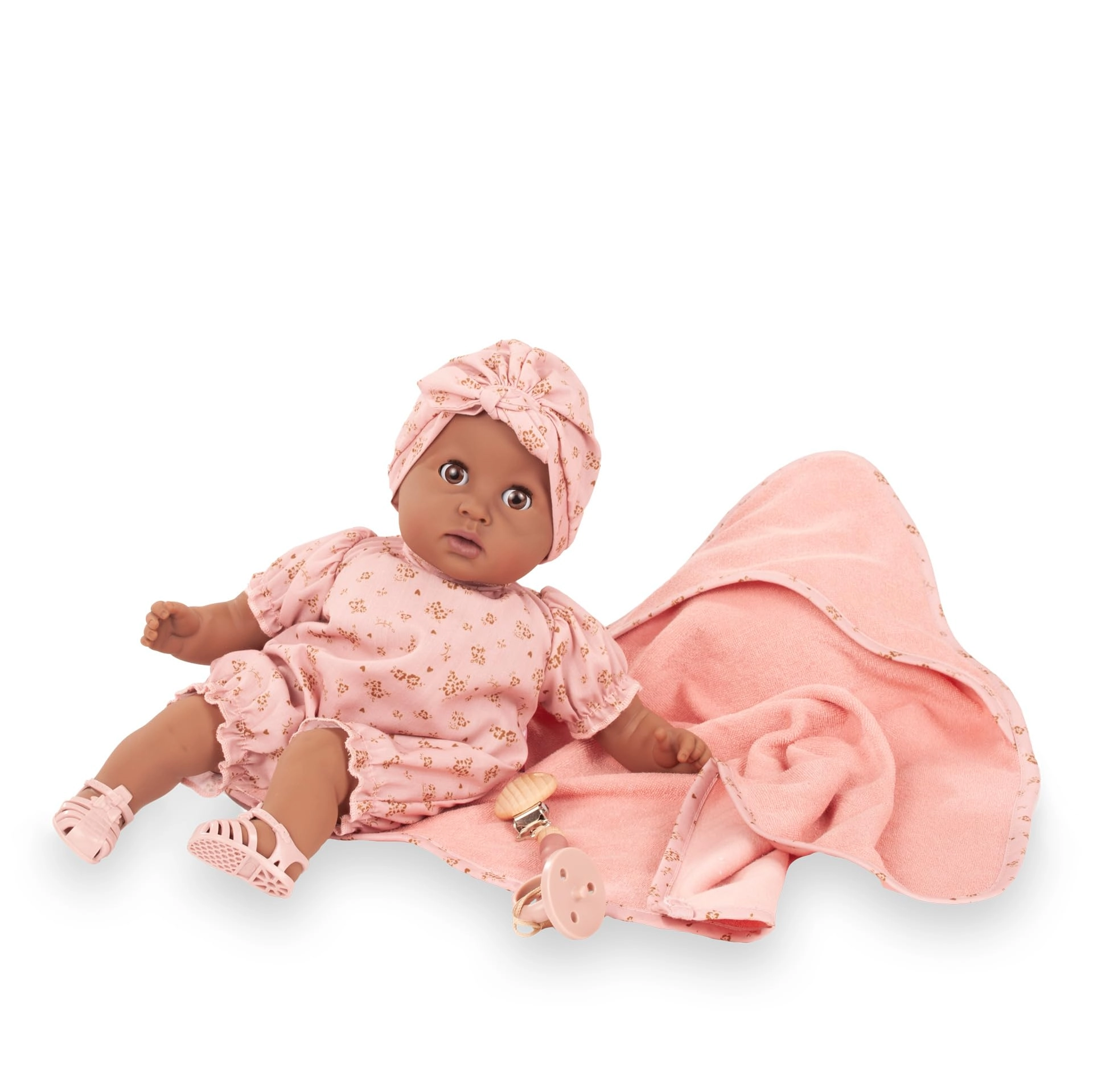 Götz Cosy Aquini Baby Doll - 13" Soft Cloth Bath Brown Hair Brown Sleeping Eyes