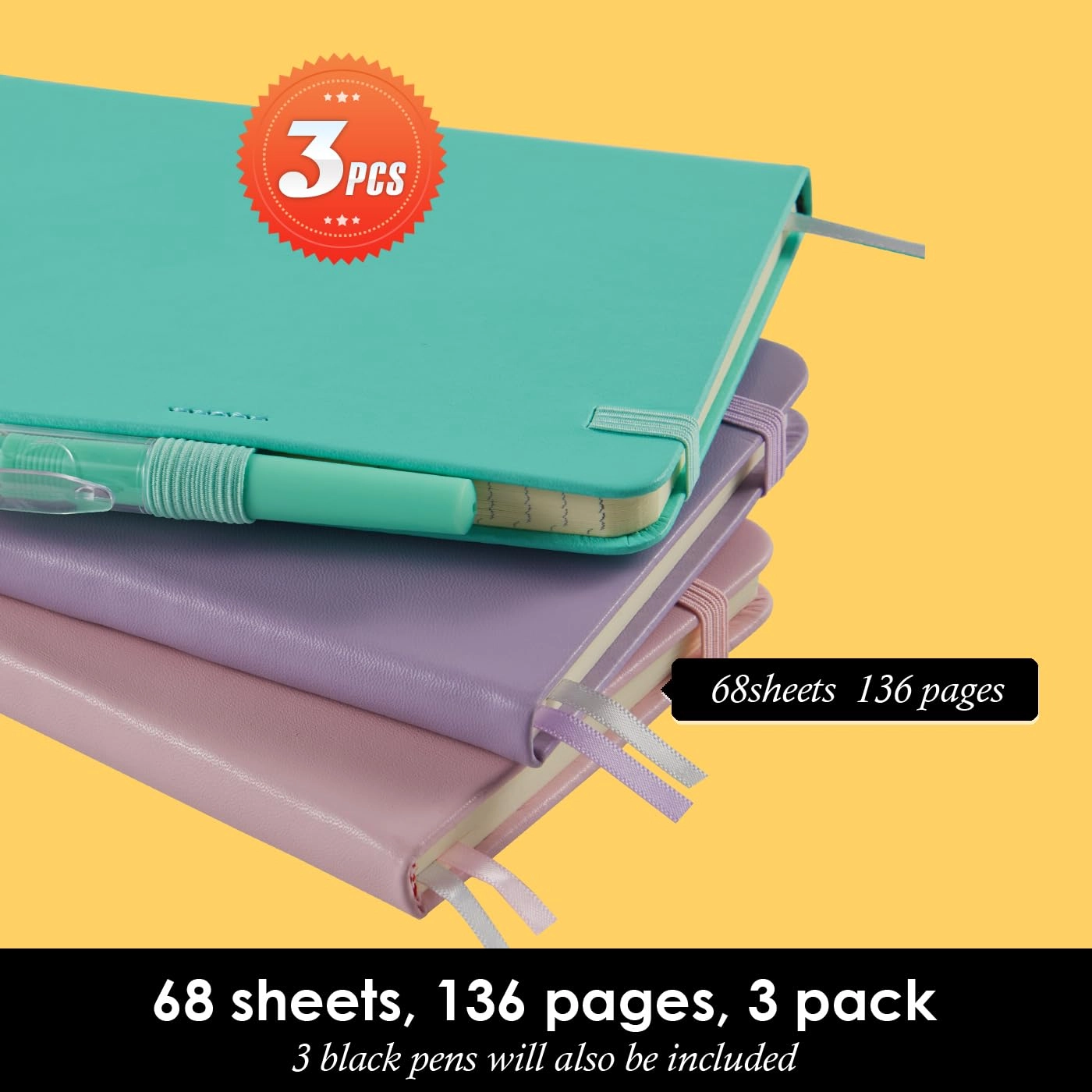 Small Notebook Journal - 68 Sheets 3 Pack Ruled