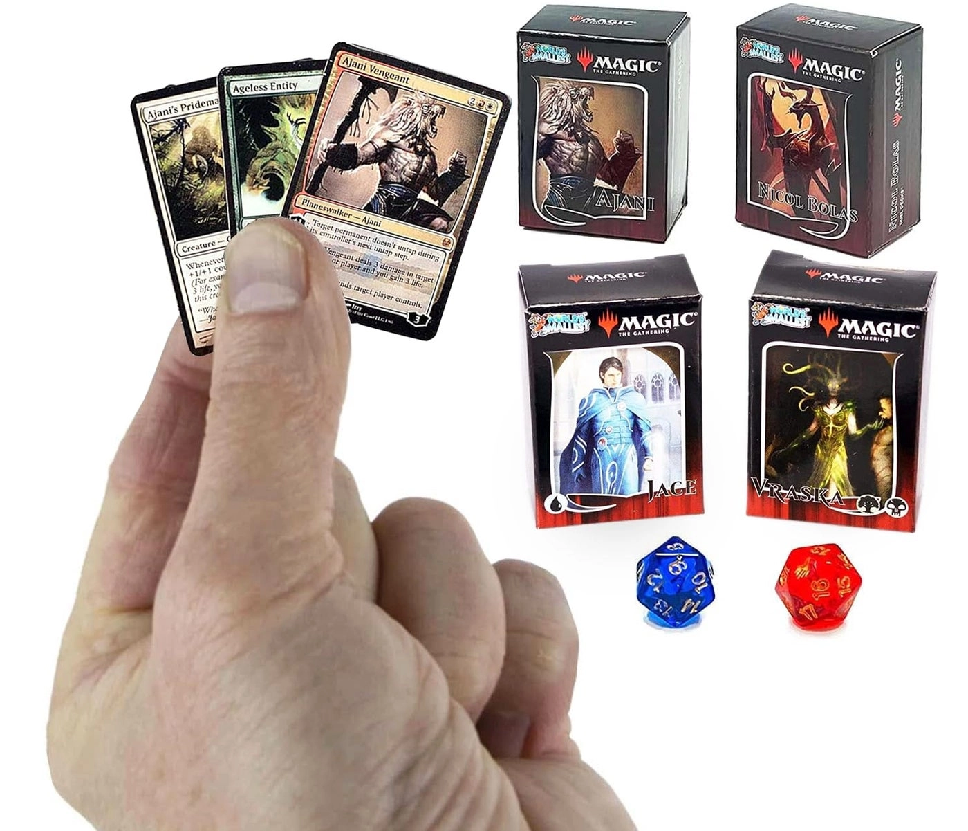 Magic The Gathering: Ajani vs Nicol Bolas - 60 cards + Jace vs Vraska + Exclusive Playing Dice - 2 exclusive miniature playing dice