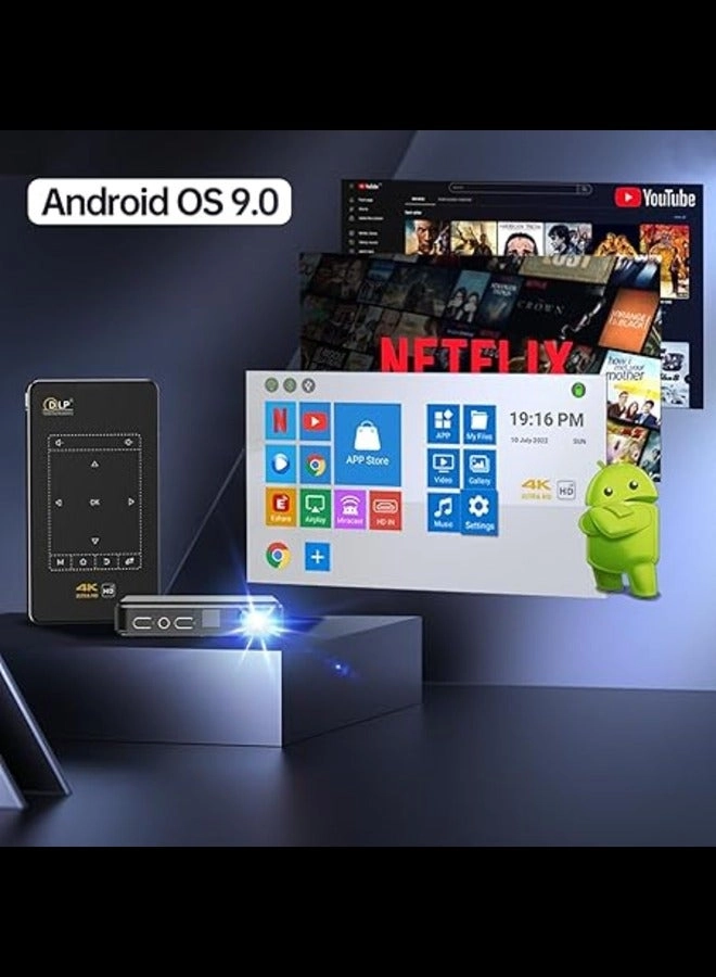 BP09 Portable Mini Smart Projector with 4K Ultra HD, DLP Technology, Android 9.0, and Bluetooth 4.1 – LED Home Cinema Video Beamer