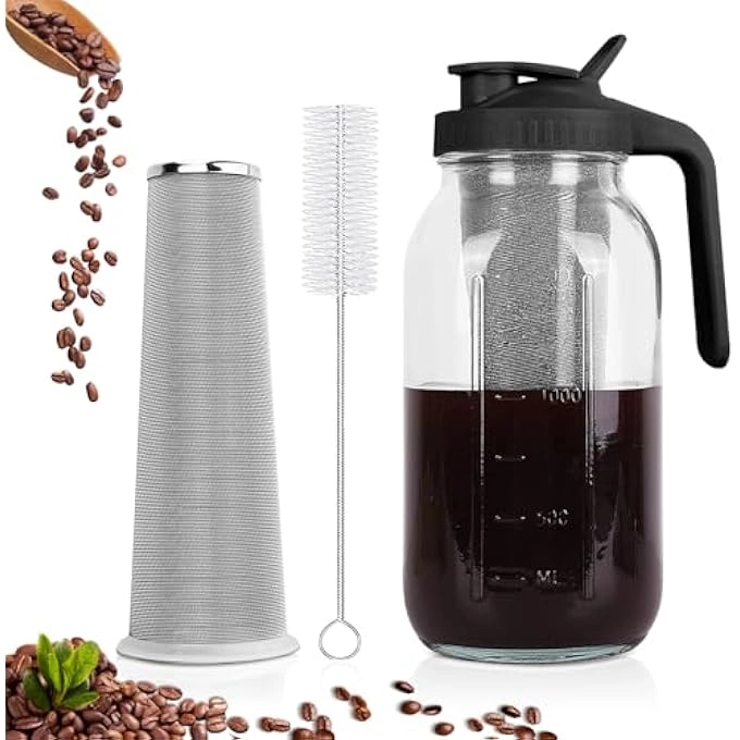 QHH Cold Brew Coffee Maker - 64 Oz Wide Mouth Mason Jar