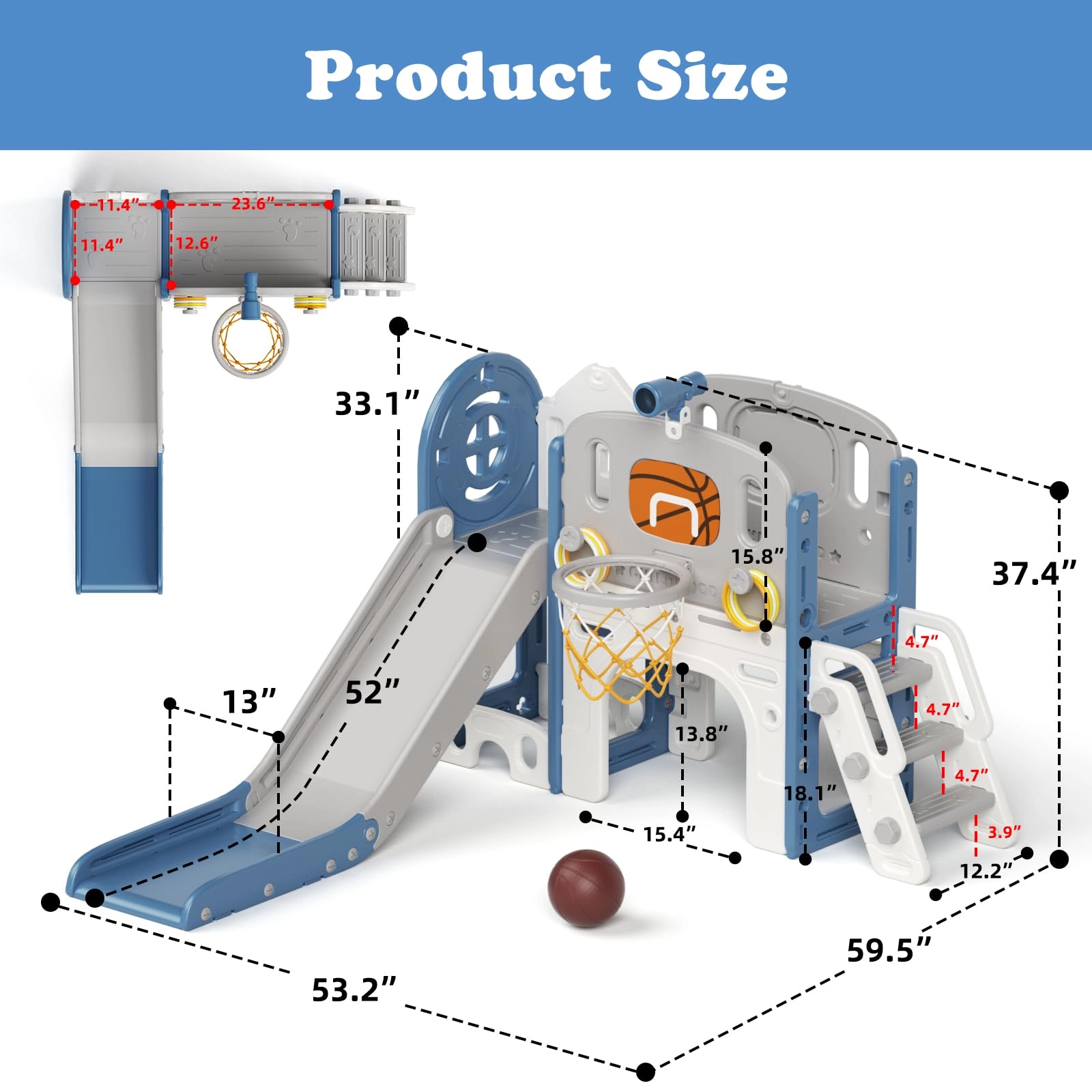 8 in 1 Toddler Slide Set - Blue Gley 60.2"L x 73.2"W x 43.7"H