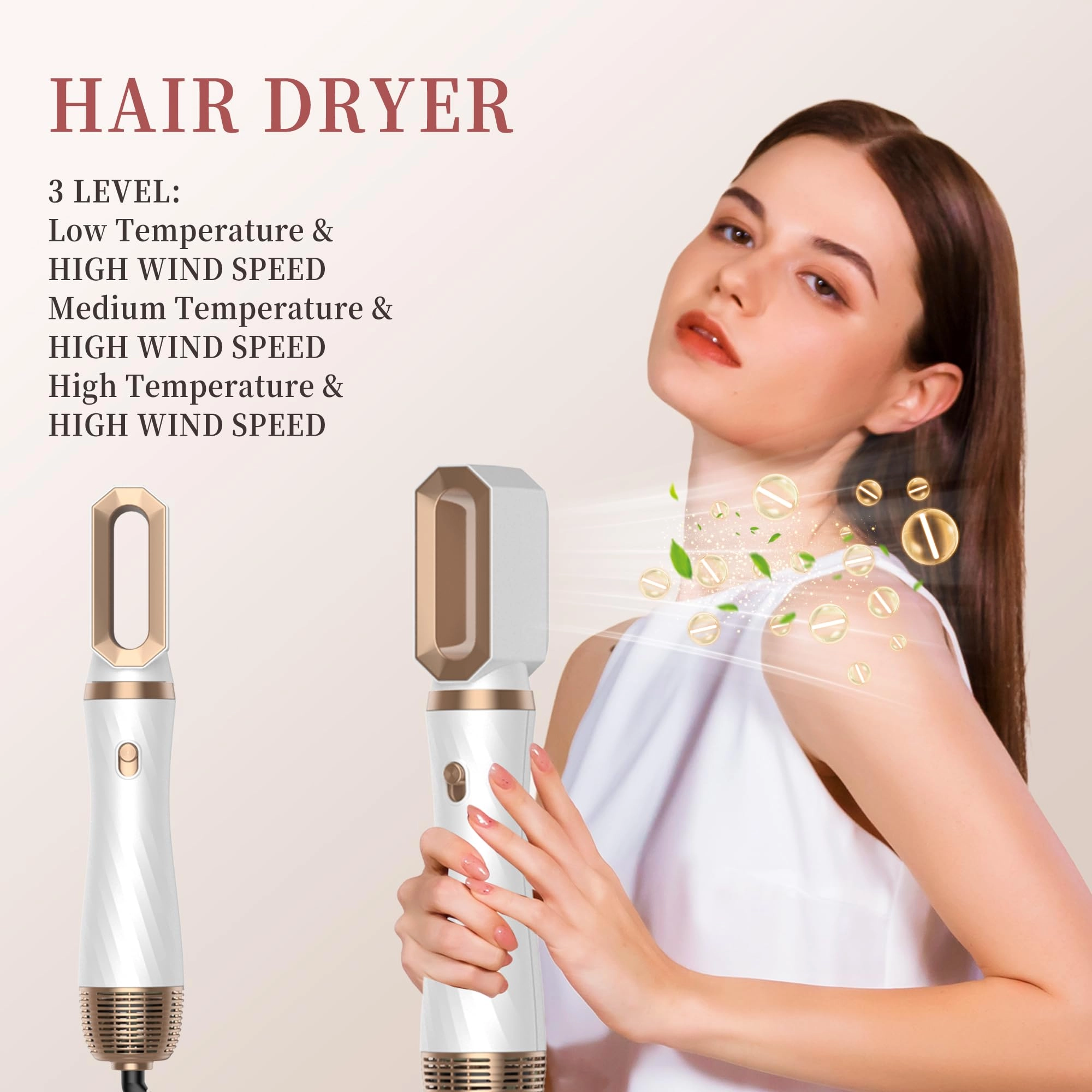6 in 1 Hair Dryer Brush - 700 watts Gold