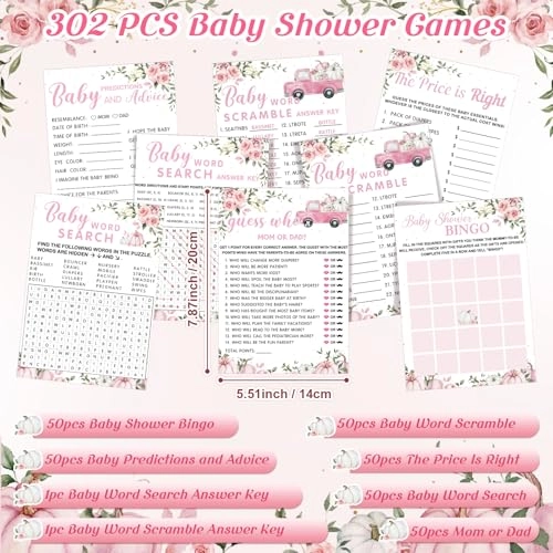 Pink Pumpkin baby shower games - 302 pcs