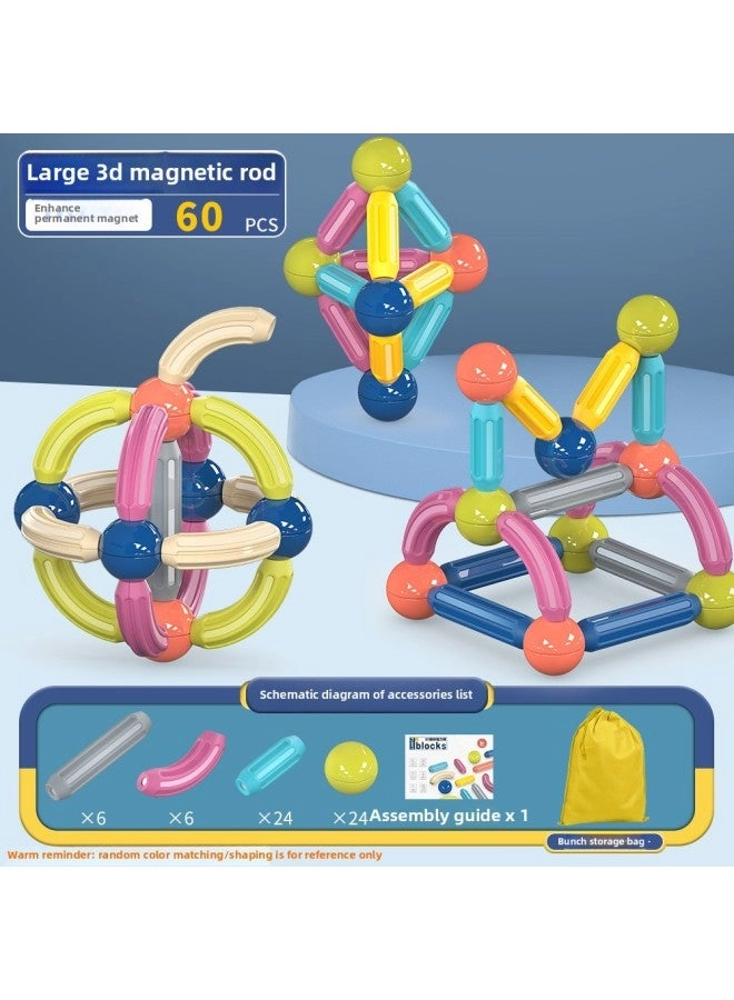 Magnetic Building Blocks + Storage Bag - 4-year-old 60 pieces