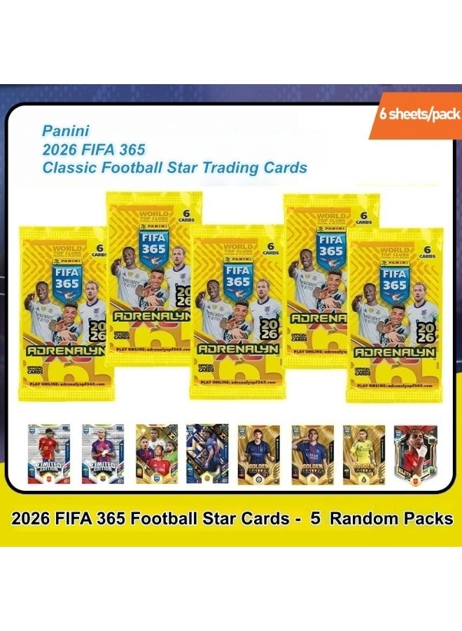 Panini 2026 FIFA 365 Adrenalyn - 5 Packs 6 Cards Per Pack