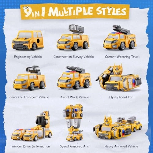 5 In 1 Magnetic Transform Construction Trucks - Yellow Easy DIY Assembly
