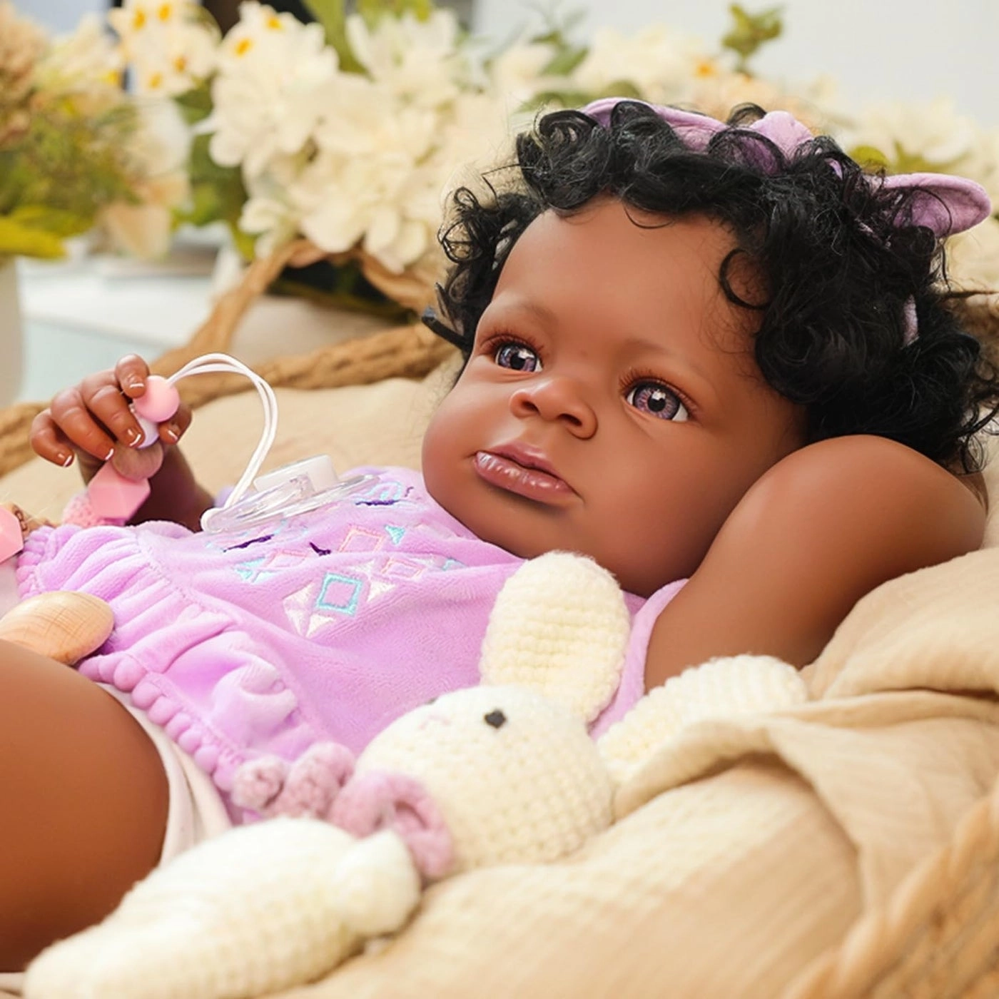 Reborn Baby Doll - 20Inch Full Vinyl Body African American black curly hair Ages 3+