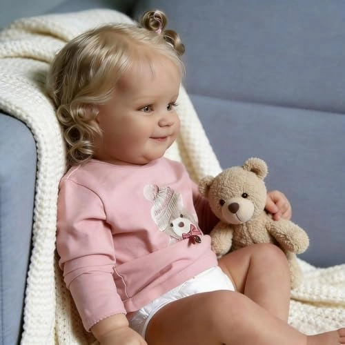 Reborn Baby Doll - 20 Inch 50 cm Vinyl Girl Smiling Blonde Hair Ages 3+