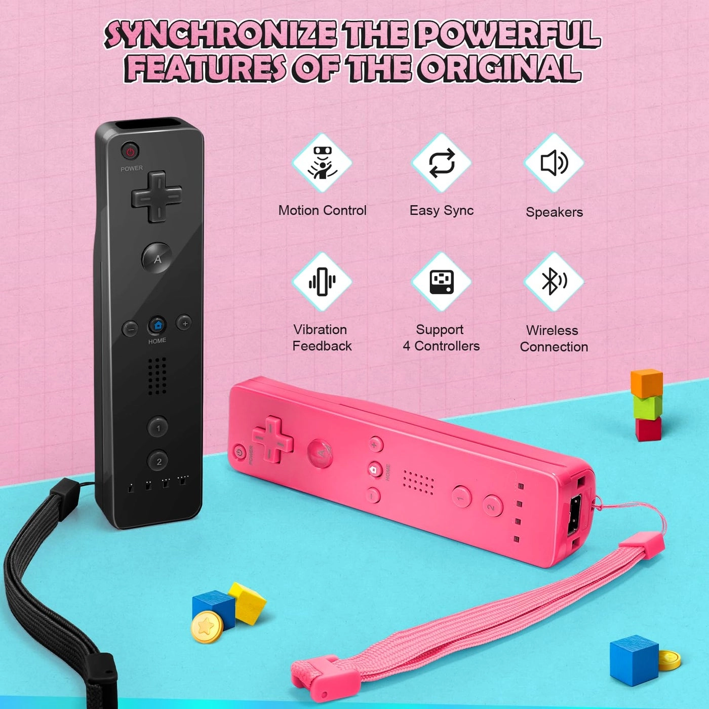 Wii Remote Controller + Nunchuck Joystick - Black and Pink