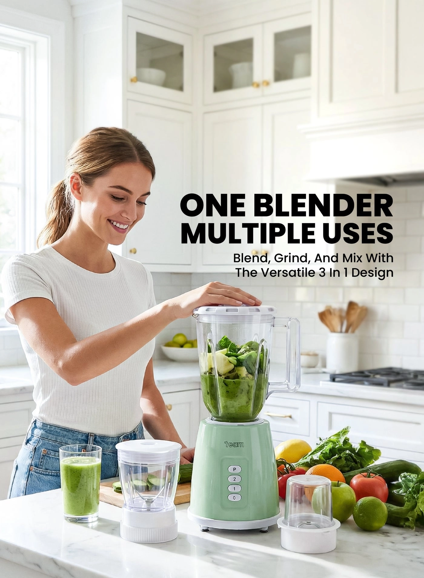 3-in-1 Electric Blender Mixer Grinder - 300W