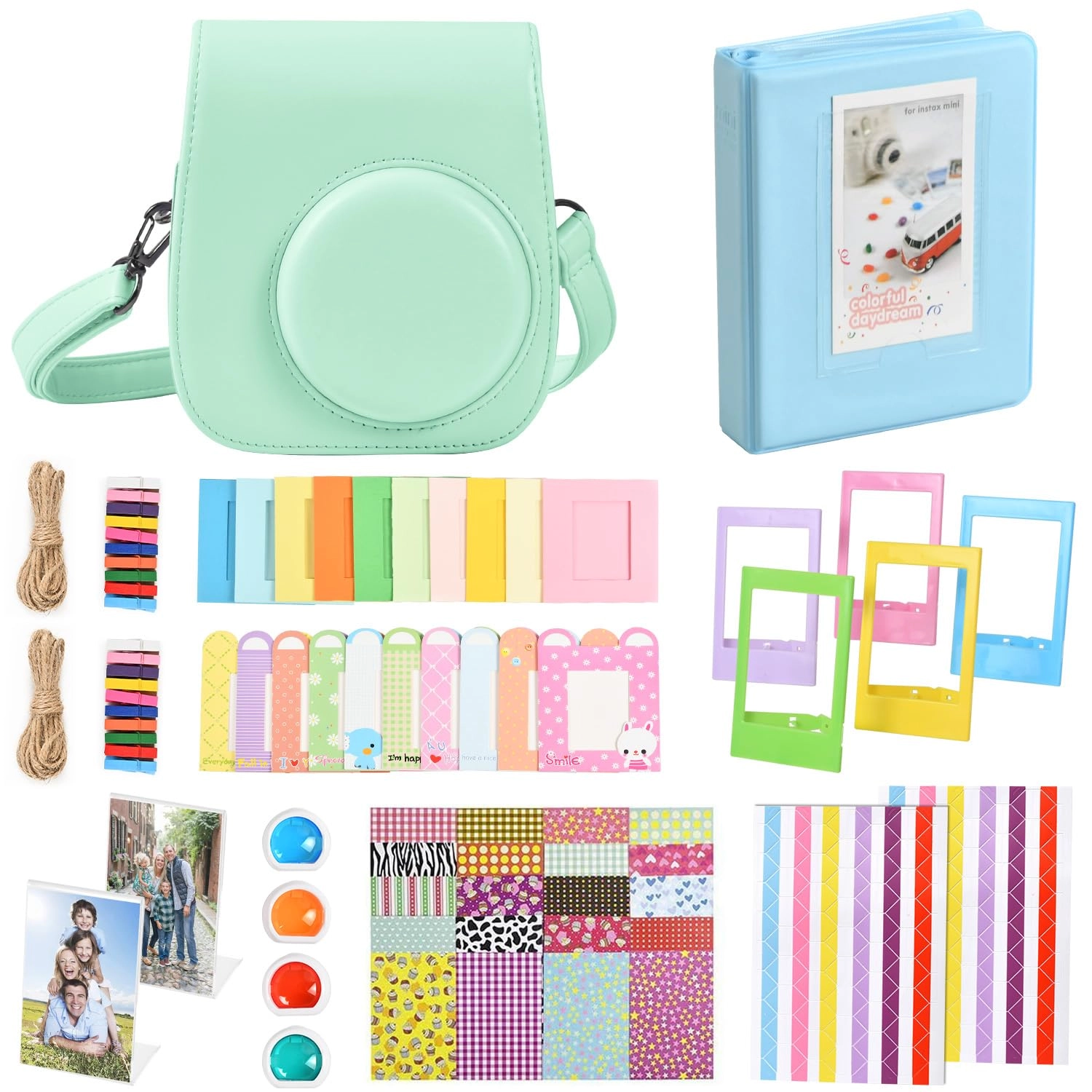 KIKIGOAL Mini 12 Camera Case + Mini Photo Album + Colorful Filter + Wall Hanging Frame + Stickers - Purple Compatible with Instax Mini 12
