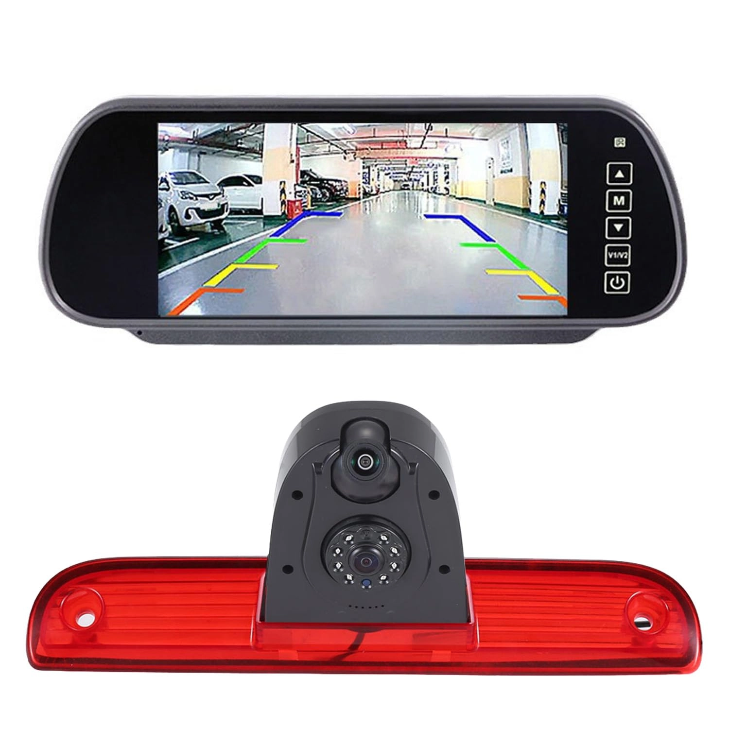 Rear View Mirror Monitor - 4.3 Inch Wired + Brake Light Camera - 1280 x 720 Night vision