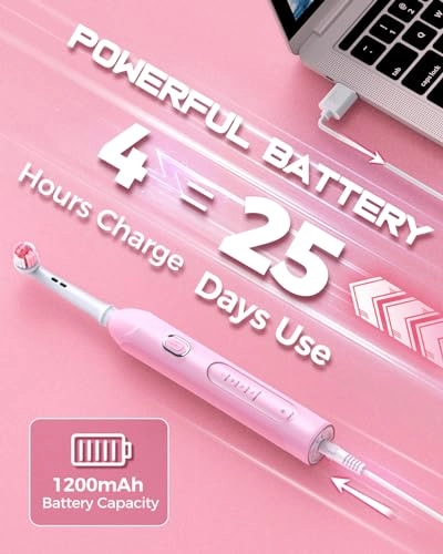 Rotating Electric Toothbrush - 8 Brush Heads 4 Modes 25-Day Battery Life