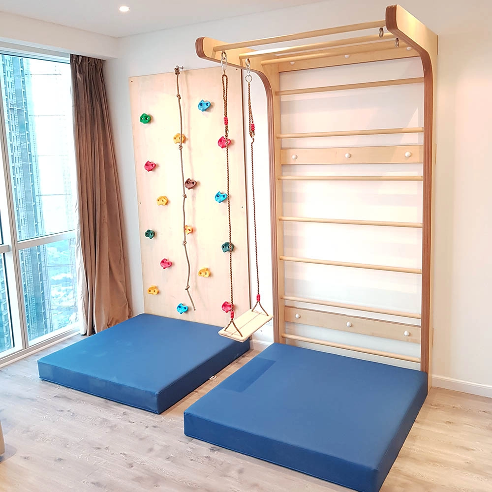 Swedish Wall + Climbing Wall - 1 Panel + Safety Mat - 120 x 120 x 15 cm