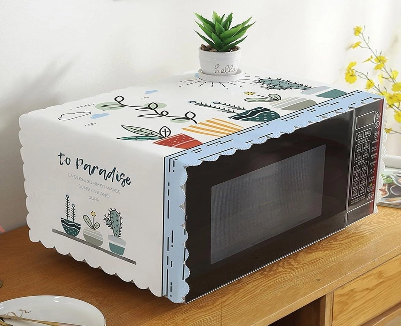 DARSHANAM WORLD Microwave Oven Cover - 100 x 35 cm Waterproof Serinity Wave Design