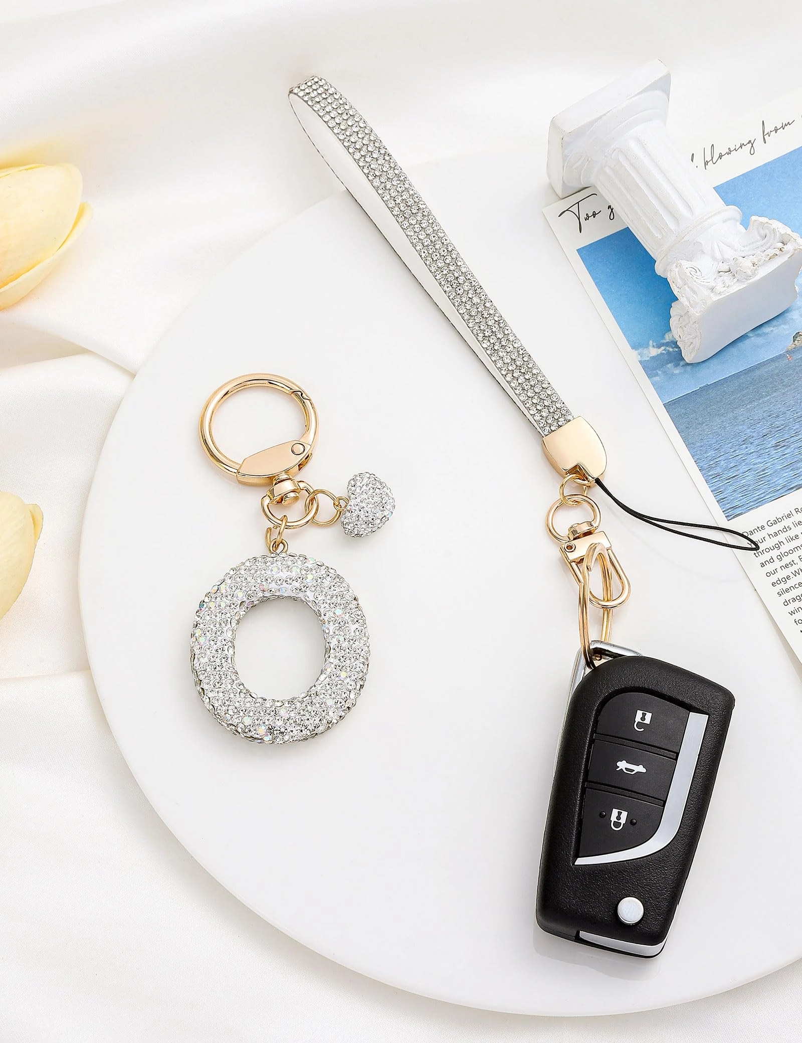 Initial Keychain - L Purple Rhinestone