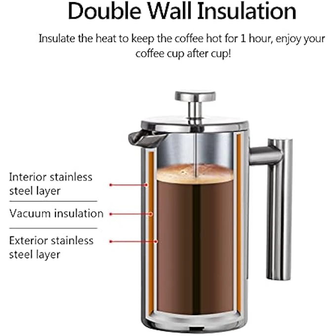 French Press - 350mL 800mL 1000mL Double Walled Stainless Steel