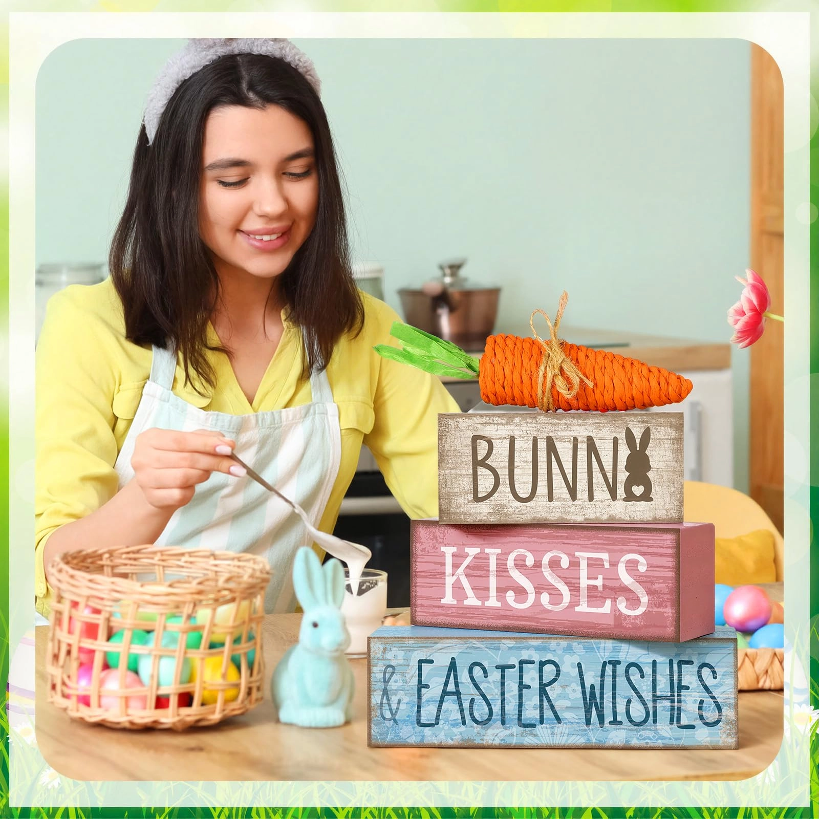 Easter Table Decoration Wooden Block Carrot - 4.0 Count Easter