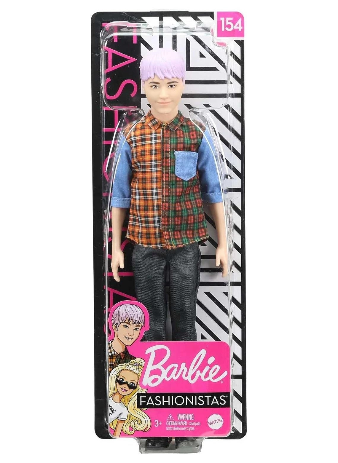 Barbie Ken Fashion Doll - Sculpted Purple Hair Plaid Shirt Ages 3+