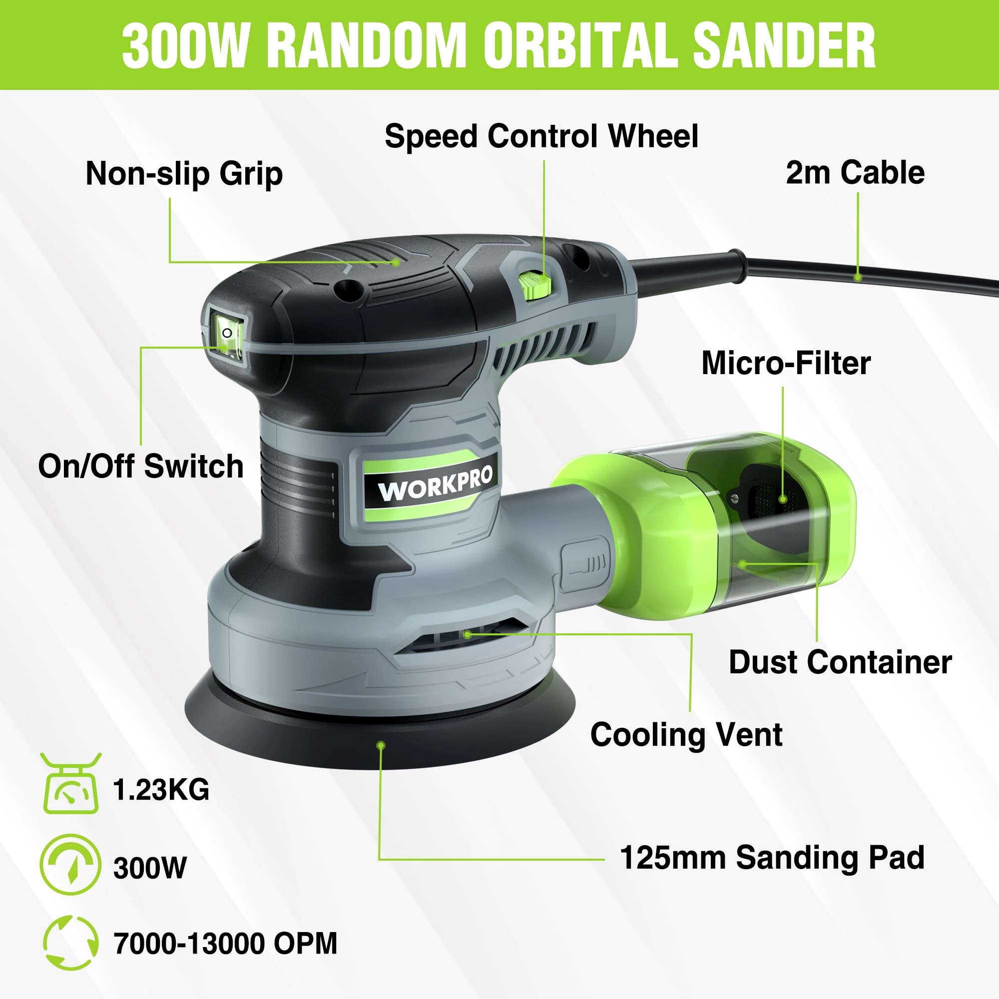 Orbital Sander - 300 W 125 mm 13000 RPM