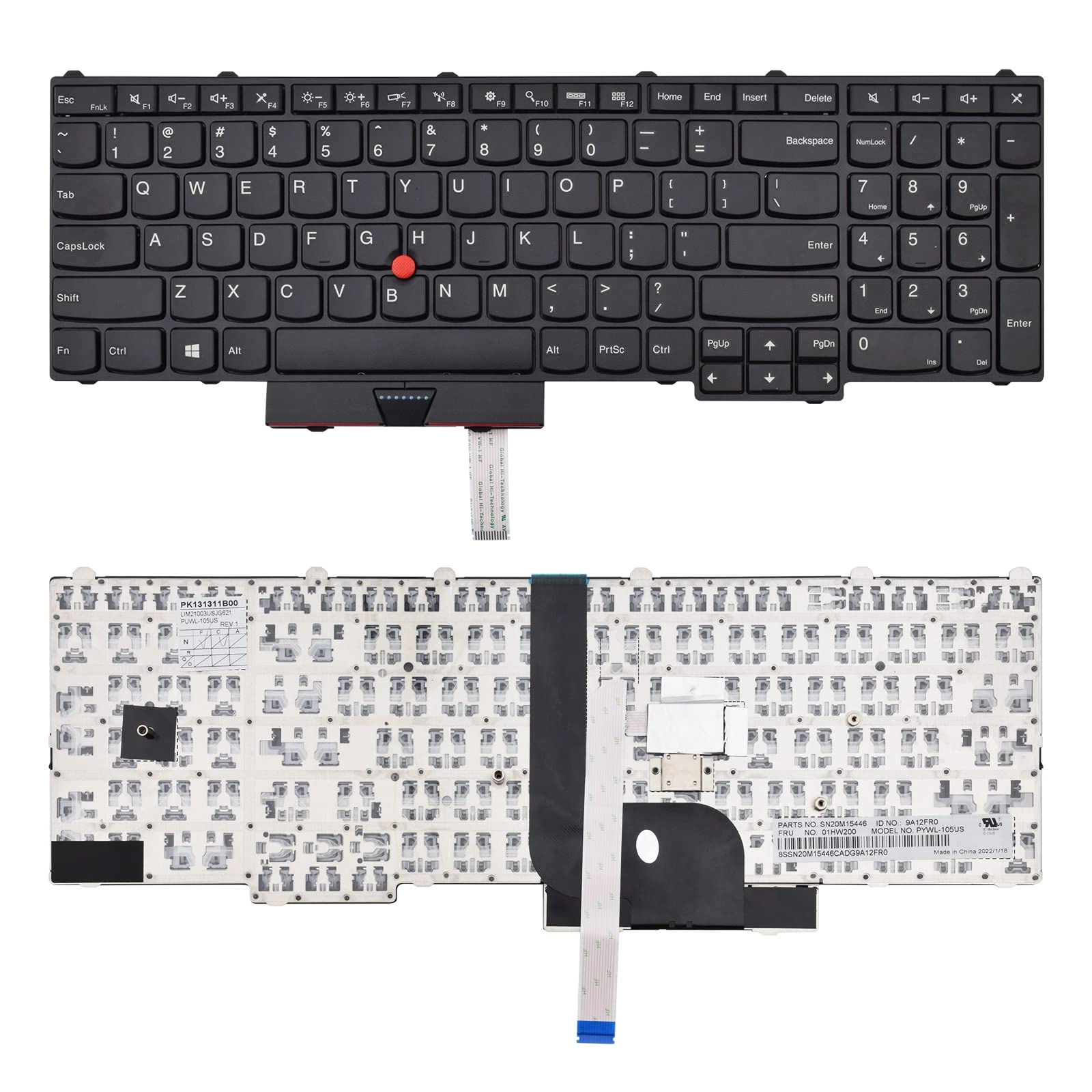 SUNMALL ThinkPad P50 P51 P70 - Trackpoint No Backlight US Layout