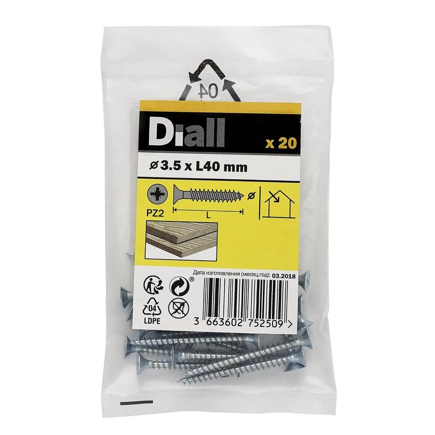 Diall Zinc-Plated Carbon Steel Wood Screw Pack 3.5mm 40mm