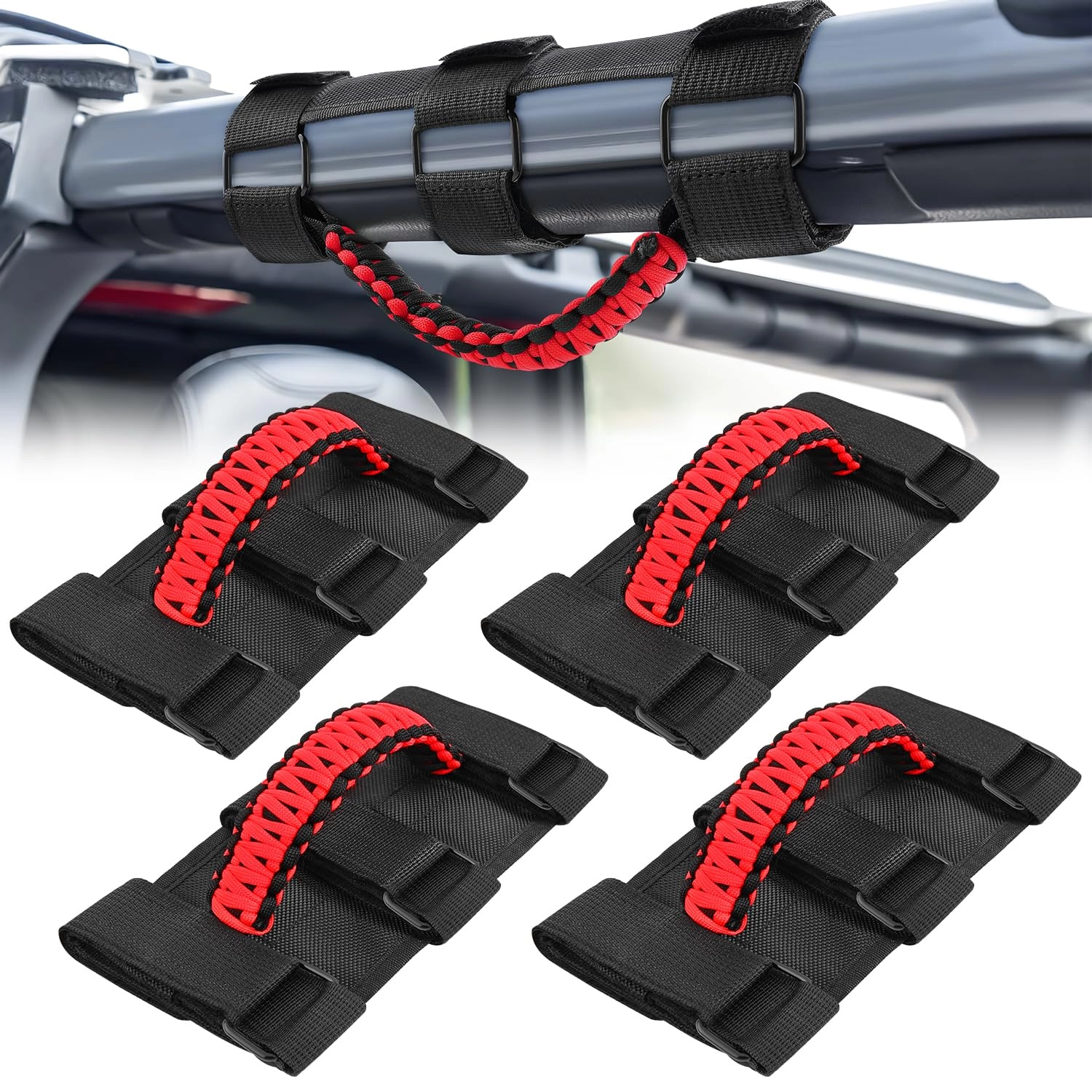 Nilight Grab Handles - 4PCS Black Red 2”-4” Roll Bar